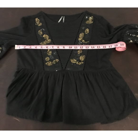 Anthropologie Neale Black Sequined Peplum Top - Size Extra Small - Picture 7 of 13